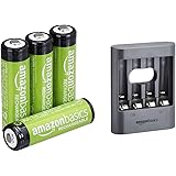 Amazon Basics Overnight USB Charger - Black & AA Rechargeable Batteries, Pre-charged - Pack of 4 (Appearance may vary)