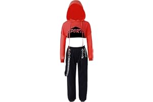 Aislor Completi Sportivi Ragazza 3 Pezzi Fitness Jogging Corsa Set di Abito Danza Ballo di Strada Hip Hop Ragazze Felpe con Cappuccio + Crop Top + Pnataloni Cargo Lunghi