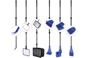 bedee 6 en 1 Kit de nettoyage d'aquarium, Réservoir d'aquarium Avec Râteau à Gravier, Grattoir, éponge, Fourche, Grille de Protection Sous-marine, Filet d'aquarium, Kit d'outils de nettoyage
