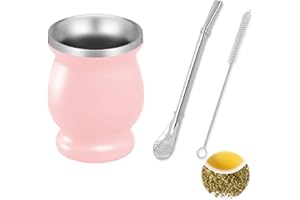 SVUPUE Tazze Mate, Yerba Mate Cup, con Cannuccia e Spazzola per la Pulizia, per L'uso in Case, Ristoranti e Alberghi, Rosa