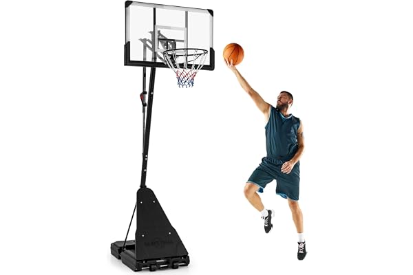 COSTWAY Panier de Basketball sur Pieds avec Hauteur Réglable 150-305 CM, Support de Basket à roulettes avec Panneau Arrière Incassable en PC de 112 cm Plaque de Rebond, pour Adultes ou Enfants