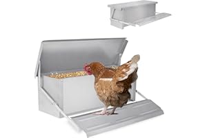ORHEYA Mangiatoia automatica per polli in acciaio zincato, mangiatoia automatica con pedale e coperta, impermeabile e a prova di ratti, mangiatoia per pollame