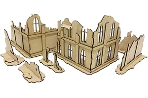 Pwork Wargames Urban Ruins 01 - Set di Elementi scenici di Città in rovina per Miniature in Scala 28mm/35mm - Tabletop Miniatures wargame 3D Scenery Terrain - MDF 3mm
