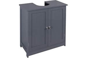 eSituro Armadietto Sottolavabo da Bagno da Cucina Mobile a Terra con 2 Ante in Legno Grigio Mobiletto sotto Il Lavello Ripiano Interno Regolabile SBP0045