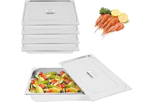 Gastro behållare 7,5 l, 4 stycken rostfria behållare med lock, förvaringslåda i rostfritt stål, väggtjocklek: 0,8 mm, stapelbara gastrobehållare rostfritt stål för frys, diskmaskin-/ugnssäker