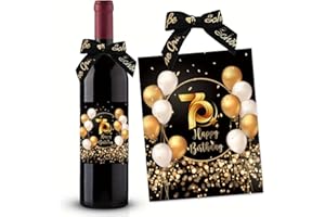 SEUNKIEER 70. Geburtstag Flaschenetikett mit Schleife Schwarzes Gold Lack veredelt 10x12,7cm Happy Birthday 70 - Geburtstagsdeko Geburtstagsgeschenk Geschenke für Frauen Männer