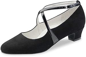 Werner Kern Chaussures de Danse Marina pour Femme - en Daim Noir - Normal - Talon Bloc de 3,4 cm - Fabriquées en Italie
