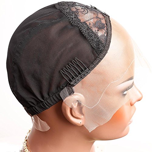 Bella HairBreathable Lace Front Wig Caps for Wig Making Black Medium Size with Adjustable Straps,Combs and Elastic Net