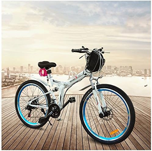 GTYW Electric Folding Bicycle Mountain Bicycle Adult Bike Electric Folding Bicycle Mountain Bicycle Adult Biker Male 350W 48V*26\"Double Suspension Bobon Bahrain Battery Unit Double Brake,Black-48v350W