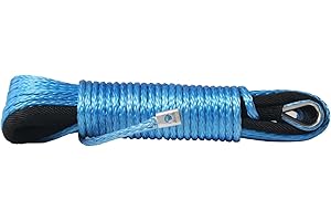 Comily Plus+ Strong Durable 3/16" x50' 5500Lbs UHMWPE Basic Car Winch Rope with Thimble Sheath and Hook-Blue Color