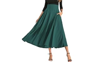 MGizo DtiSpectrum Gonna Plissettata da Donna - Gonna Lunga a Vita Alta con Pieghe a Fiocco e Spacco, Gonna Semplice retrò, Gonna a Ombrello Fluida in Seta a Trapezio