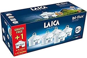 LAICA Filtros de Agua bi-flux (Pack 6) – Conserva Sales Minerales Esenciales, Reduce la Cal, Cloro y Metales Pesados – Compatible con Jarras LAICA y BRITA – 150L/Filtro – Italia