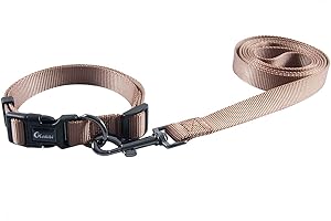 Olahibi Basic Dog Collar and Leash Combo Set, Durable Nylon Collar and 150CM Matching Leash for Small Dogs.(S, Brown Set)