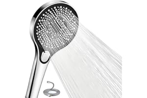 XIXITAIHAO Hochdruck Duschkopf mit Schlauch 1.5m, wassersparender Handbrause mit 3 Strahlarten (Relaxation Version), 120mm Duschbrause mit Antikalk-Funktion, Chrom