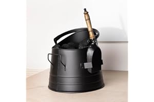 CHARLES BENTLEY Coal Bucket, Snug, Alder, Coal, Bucket, with Shovel, Iron, Black, Shovel Holster, Traditional Style, Metal, Carry Handles, Traditional Style, Coal Shovel, Wooden Grip (28x25x22cm)