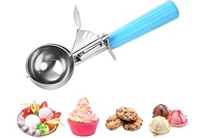 ZJHFC Cuillère à glace 58 mm, Cuillère à biscuits, Cuillère à Glace avec Gâchette et Poignée Confortable pour Boule à Glace, Pâtisserie, Boule à Melon, Acier inoxydable 18/8, 11 tsp / 3.8 tbsp / 55ml