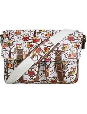 Miss Lulu Damen-Schultertasche, Messenger Bag, Retro-Stil, Eulen, Bäume, Schmetterling, Wachstuch
