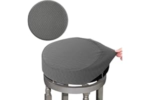 BUYUE Barhocker Hussen, Luxus Stoff Durchmesser 40-45cmRunde Knitter-resistente Dehnbare waschbar staubdicht Hocker Sitzbezug, L-grau-1 Stück