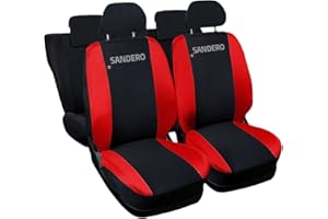 Auto Accessori Lupex Coprisedili Auto Compatibili Sandero | Made In Italy | Set Copri-sedile Anteriori e Posteriori | Logo Ricamato | Airbag Compatibile | Interni (Nero/Rosso)