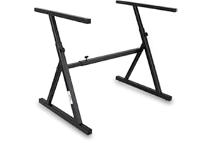 Pyle Support Clavier, Support Piano avec Hauteur Réglable et Accoudoirs Rembourrés, Convient pour 54-88 touches, Pour Voyage et Stockage, Noir