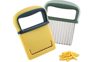 KTXABY 2 Pcs Crinkle Cutter,Crinkle Chip Cutte,Potato Chipper Chip Cutter,Stainless Steel Crinkle Cut Chips for Various Fruits and Vegetables in The Kitchen(Green + Yellow)