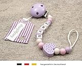 Baby SCHNULLERKETTE mit NAMEN | Schnullerhalter mit Wunschnamen – Mädchen Motiv Herz in flieder - 2