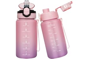Seekua Sport Tritan Gourde 0.6l avec Paille & Marqueur de Temps, Motivation Bouteille d'eau sans bpa reutilisable pour Enfant, 2 Couvercles, 600 ml