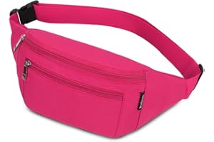 RIDIRUN Marsupio Sportivo Uomo Donna Grande con 4 Zip Tasche Cintura Regolabile e Fibbia a Sgancio Rapido, Waist Bag in Nylon Impermeabile per Ciclismo Running Escursionismo Campeggio Concerti (Rosso rosa)