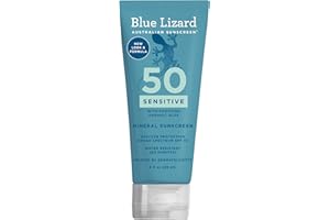 Blue Lizard SENSITIVE Mineral Sunscreen with Zinc Oxide, SPF 50+, Water Resistant, UVA/UVB Protection with Smart Cap Technology - Fragrance Free, 3 oz. Tube