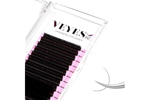 VEYES INC Cashmere Individual Lash Extensions 0.03-0.20 B/C/CC/D/J/M Curl 8-20mm Mixed & Single Length Trays, Matte Black, Professional Supplies for Lash Techs(0.05 J 8-16mm)
