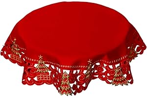 Grelucgo Small Embroidered Christmas Holiday Holly Tree Tablecloth for Coffee Table or Nightstand (33 Inches Round Tablecloth)