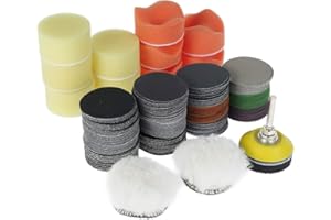 ATopoler 195 Pièces Tampon de Polissage 50 mm pour Perceuse avec Eponges de Polissage et Disques Abrasifs Grain 60/80/100/150/240/400/800/1200/2000/3000/5000/10000 pour Voiture Ponçage Polissage
