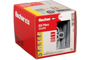 fischer Kołek rozporowy SX Plus 10 x 80, pudełko z 25 kołkami nylonowymi, kołki rozporowe zapewniające optymalną przyczepność w przypadku mocowań w betonie, cegle pełnej, betonie komórkowym, cegle o