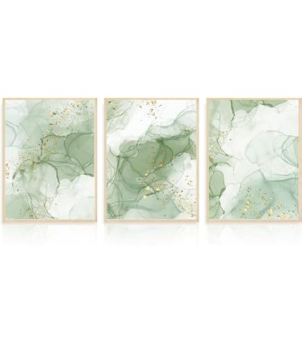 Dazzlewall 3Pcs Art Mural Encadré Vert Sauge Boho - 12x16 Po Toile Géométrique
