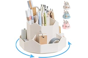 Ceysin Desk Organiser, 360 Degree Rotating Pen Pencil Holder with 9 Compartments, Multifunctional Pen Pots Makeup Brushes Holder Desktop Stationary Storage for Home Office Supplies Desk Tidy (White)