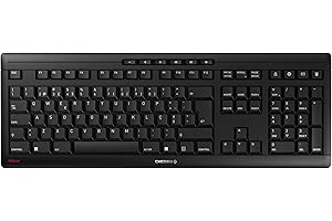 Cherry Stream Keyboard Wireless, Teclado Inalámbrico, Disposición Portuguesa QWERTY, 2,4 GHz, Teclas Silenciosas, Diseño Plano, Funciona con Pilas, Negro, Disposición Portuguesa - QWERTY