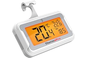 ThermoPro Termometro per Frigorifero con Ampio Display LCD Retroilluminato Termometro Freezer e Congelatore Impermeabile con Registrazione Max/Min Termometro Frigorifero Magnetiche e Supporto 2 Pezzi