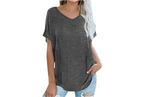 HAOLEI Chemises en Coton De Couleur Unie pour Femmes Col V Manches Courtes Tee Shirt Top Casual Mode Haut Blouse Lâche Plage Doux et Confortable T-Shirt Top