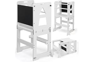 ‎LEADZM LEADZM Lernturm ab 1 Jahr，Lernturm Klappbar，Montessori Spielzeug ab 1 Jahr，Learning Tower，für Küche Tisch Bad(Weiß