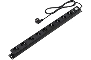 Amazon Basics Steckdosenleiste, Robustes Metall, Überspannungsschutz, Rechteckig, 9 Steckdosen (EU-Stecker), 600 Joule, 1,8 m langes Kabel, Schwarz