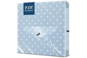 PAW DECOR COLLECTION PAW - Servilletas Papel 3 Capas (33 x 33 cm) I 20 Unidades I Servilletas con Diseño de Cumpleaños - Niña y Niño I Servilletas Papel Decoradas para Cumpleaños, Fiesta I Color: Dots (light blue)