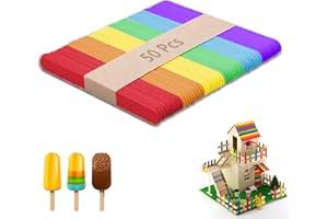 zoerbufan 50 Piezas Palos de Madera, Palos de Helado, Natural DIY Artesanías, Diseños Creativos (6 Color)