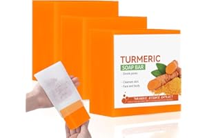 GCVSE 3 Box Turmeric Soap, 100% Nature Turmeric Handmade Soap Bar for Face & Body, Pores Shrink, Deep Cleaning, Moisturizing, Skin Brightening for Dark Spots, Firming (3 x 100g)