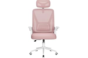 naspaluro Silla de Oficina, Silla de Oficina Ergonómica con Brazos Abatibles 90°, Soporte Lumbar de Diseño Exclusivo, Reposacabezas Ajustable, Tapicería de Malla Transpirable Escritorio, Rosa