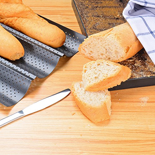 MUZIYU Baguette-Backblech 3 Mulden 38x 25cm mit Antihaftbeschichtung&2 Jahren Zufriedenheitsgarantie - 6