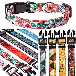 Dog Collars for Small Medium & Large Dogs - Designer Patterns on Long Lasting, Adjustable, Strong and Durable Collars for Dogs - Choose from Stunning Patterns and Colors. Floral Dog Collar