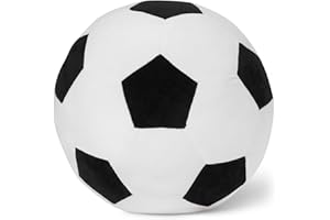 Amazon Basics Fútbol Peluche Almohada, Juguete Cojín Estilo Deportivo para Cama o Sofá, Decoración Habitación Infantil, Blanco y Negro
