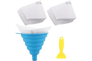 LDXDRU 250 Pack Disposable Paint Filter Strainers, 100 Micron Paint Filter with Fine Nylon Mesh, 3D Printer Resin Paint Strainer for Automotive Spray Guns Arts Crafts - 1pcs Silicone Funnel & Scraper