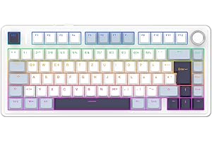‎EPOMAKER EPOMAKER x Aula F75-ISO Mechanische Tastatur Kabellos, Hot Swap Gaming-Tastatur 75% Prozent, Deutches Layout QWERTZ, Bluetooth/Wireless/USB-C, Knopf& RGB (Light Blue, LEOBOG Reaper Schalter)