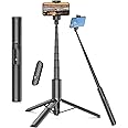 TONEOF 153cm Selfie Stick Tripod, Upgraded 360° Rotating Phone Tripod Stand, Extendable All-in-1 Aluminum Tripod with Wireless Remote for 4-7" Phone Selfies/Live/Video Recording/Travel-Black